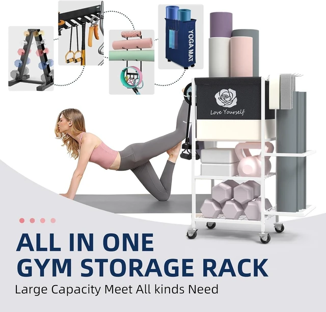 Alt view image 6 of 7 - Multi-Functional Home Gym Storage Rack,Yoga Mat Storage on Wheels