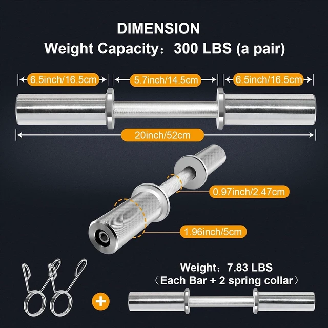 Alt view image 3 of 7 - 16"/20" Olympic Dumbbell Handle, Loadable Dumbbells Bar for 2'' plates