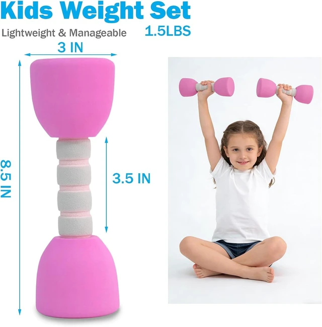 Alt view image 2 of 7 - Kids Weight Set - A Pair of 2 Dumbbells for Toddler Childrens Exercise - Foam Dumbbell 1.5lbs Weights Workout Equipment