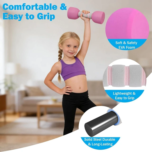 Alt view image 3 of 7 - Kids Weight Set - A Pair of 2 Dumbbells for Toddler Childrens Exercise - Foam Dumbbell 1.5lbs Weights Workout Equipment