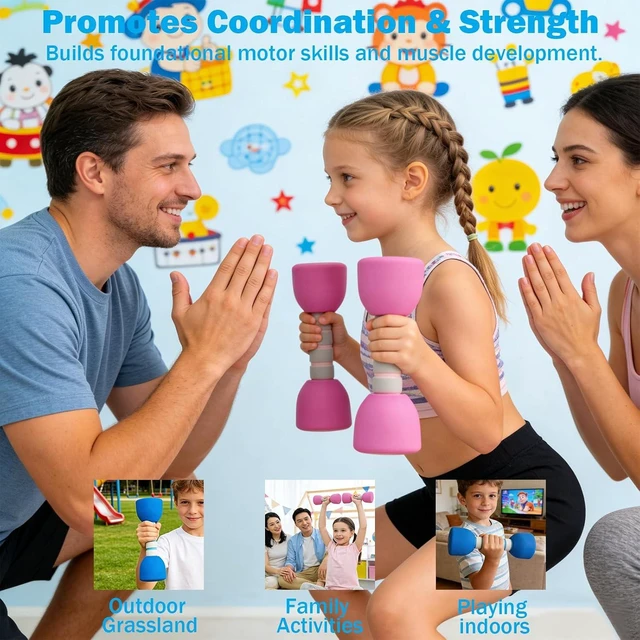 Alt view image 5 of 7 - Kids Weight Set - A Pair of 2 Dumbbells for Toddler Childrens Exercise - Foam Dumbbell 1.5lbs Weights Workout Equipment