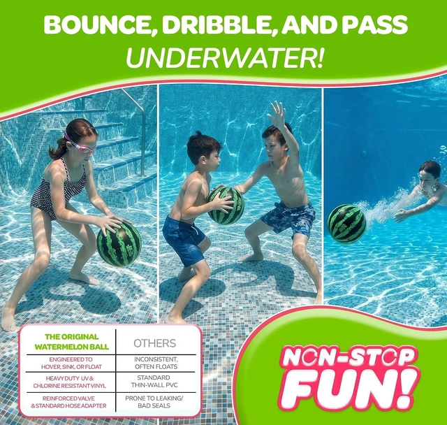 Alt view image 2 of 7 - Watermelon Ball Cool Underwater Pool Toy for Teen Boys, Girls, Men & Women. Great Gifts for Swimming, Diving & Backyard Games. Best for Birthday Presents, Spring Vacation & Summer Family Fun.