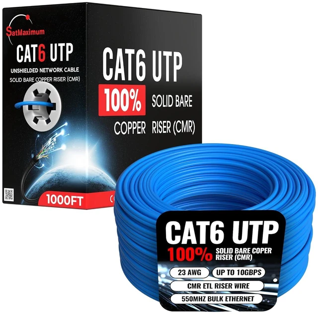 Alt view image 5 of 7 - SATMAXIMUM 500ft Cat6 Ethernet Cable, Solid Bare Copper 23AWG, CMR ETL Riser Rated, 550MHz PoE, High-Speed Network Wire for Vertical Installations - Blue