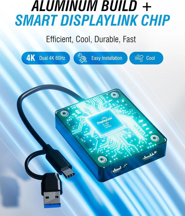 Alt view image 6 of 7 - SABRENT USB Type-C/A to Dual HDMI Adapter, 4K@60Hz, Extended & Mirror Modes, Alt Mode + DisplayLink Compatible, Stereo/5.1 Audio, HDCP Support, Aluminum Housing, Plug & Play, (DA-CA2H)