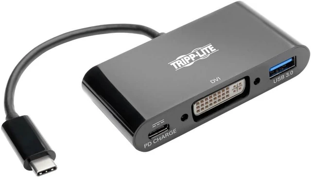 Main image of Tripp Lite USB C to DVI Adapter Converter w/ USB-A Hub & PD Charging USB Type C Thunderbolt 3, USB-C 1080p Black(U444-06N-DUB-C)