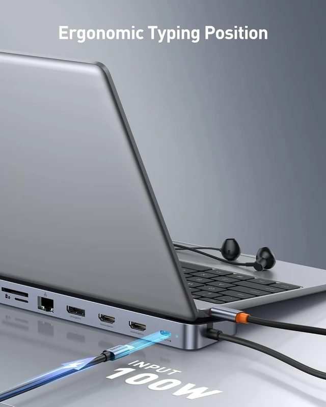 Alt view image 5 of 7 - Baseus 11-in-1 Docking Station, USB C Hub, Triple Screen, USB C Adapter with 2 4K HDMI, 3 USB 3.0, Type C Power Supply, VGA, SD/TF Card Reader, Ethernet, 3.5mm Audio for MacBook Pro/Air and Type C