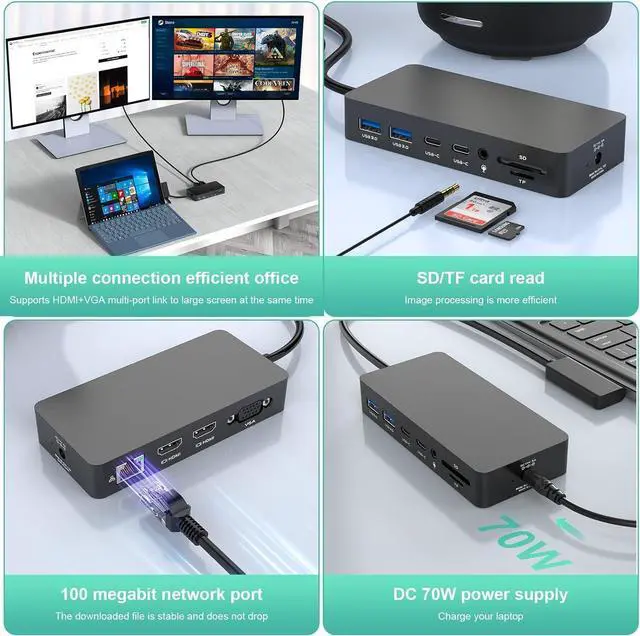 Alt view image 4 of 6 - Surface Docking Station Microsoft - 1 Year Warranty - 12-in-1 Triple Displays Dual 4K HDMI+VGA Dock, Docks for Pro 11/10/9/8/X/7/6,Laptop 7/6/5/4/3,Book