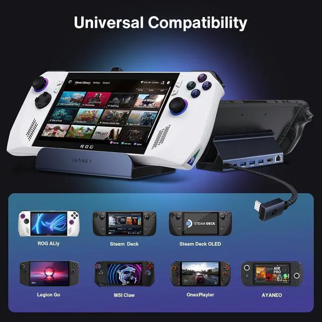 Alt view image 3 of 6 - iVANKY 4K@144Hz Steam Deck Dock, 8-in-1 Docking Station for ASUS ROG Ally X/Legion Go/MSI Claw, ROG Alloy/Valve Stream Deck OLED Hub, HDMI 2.1, 1Gbps Ethernet, 3*USB-A 3.0, with 65W Power Adapter