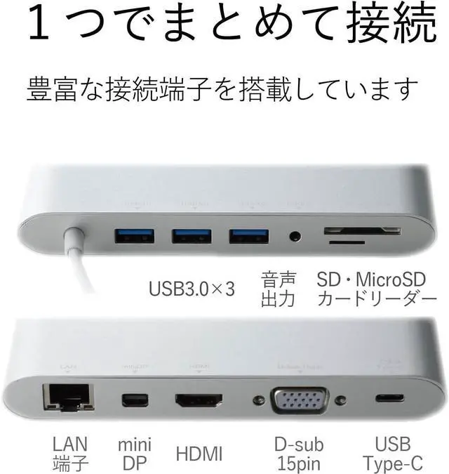 Alt view image 3 of 7 - ELECOM Docking Station USB-c Hub Power delivery Compatible DST-C01SV (Japan Import)