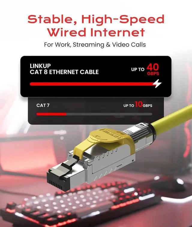 Alt view image 2 of 7 - LINKUP Cat 8 Ethernet Cable | Long Internet Cord | High Speed LAN Connection | RJ45 connectors | Use with Cat 5/ Cat 6/ Cat 7 | Optimal for Gaming