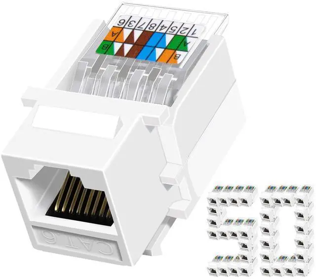 Main image of Cat6 RJ45 Keystone Jacks Toolless 50-Pack, Female RJ45 Connectors, Ethernet Keystone Jack No Punch-Down Tool Required Module Coupler (Not for Patch Panel),White