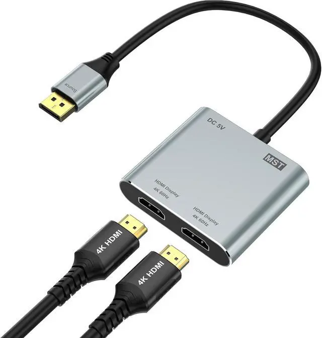 Main image of DisplayPort to Dual HDMI Adapter 4K@60Hz HDMI Splitter Extended Display 1 in 2 Out MST Hub for Dual Monitors Display Port to HDMI Splitter for PC Graphic Card