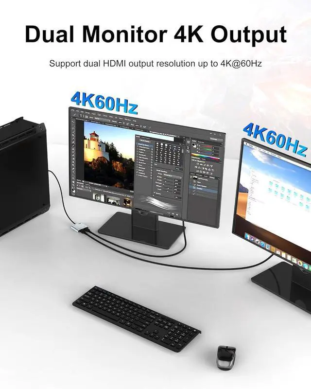 Alt view image 3 of 7 - DisplayPort to Dual HDMI Adapter 4K@60Hz HDMI Splitter Extended Display 1 in 2 Out MST Hub for Dual Monitors Display Port to HDMI Splitter for PC Graphic Card