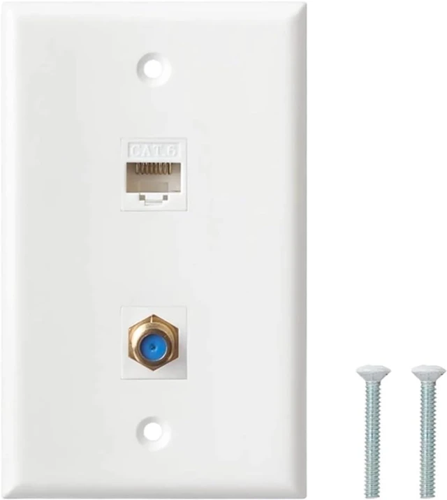 Alt view image 2 of 7 - Coax Keystone 10pcs Ethernet Coax Wall Plat, 2-Port/3-Port Cat6 Keystone Jack Coupler and Gold Plated RG6 Insert Plate(1-Port)