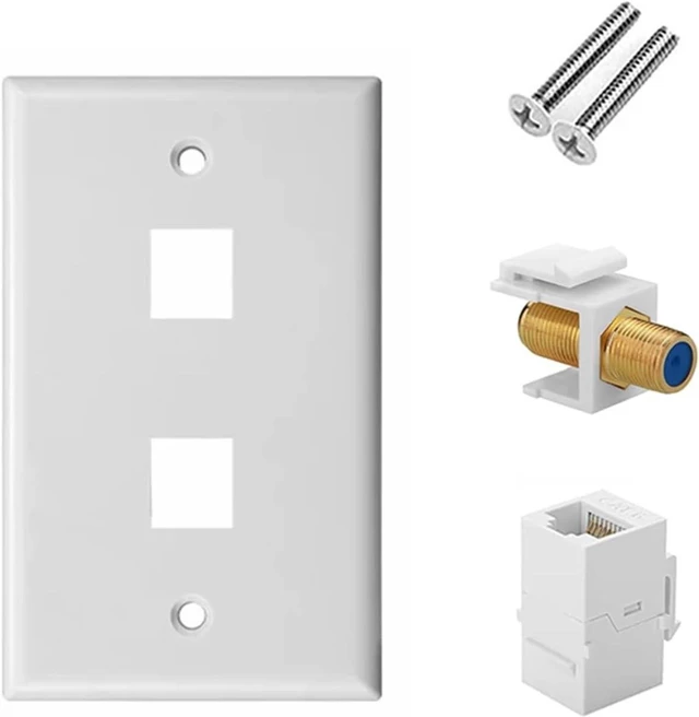 Alt view image 3 of 7 - Coax Keystone 10pcs Ethernet Coax Wall Plat, 2-Port/3-Port Cat6 Keystone Jack Coupler and Gold Plated RG6 Insert Plate(1-Port)