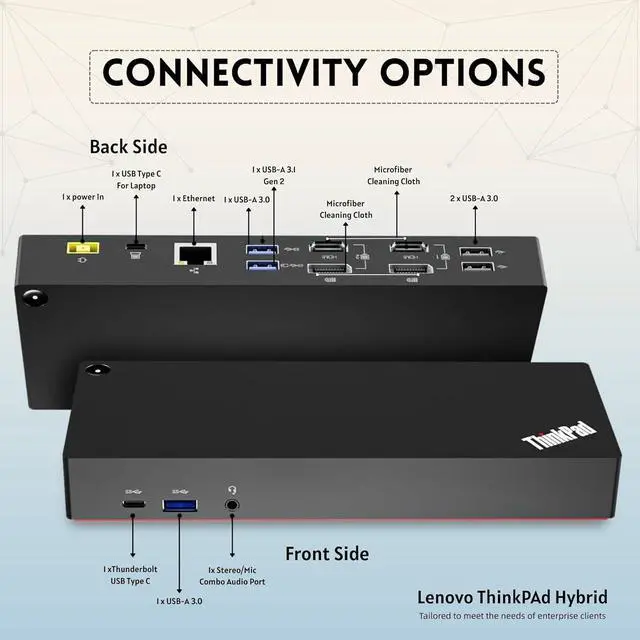 Alt view image 3 of 7 - Lenovo 40AF0135US Thinkpad Docking Station Dual Monitor Hybrid USB-C with USB-A | Comes with 135W, HDMI, DP, USB C to A Cables (NEW)