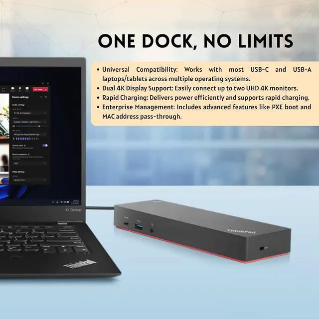 Alt view image 6 of 7 - Lenovo 40AF0135US Thinkpad Docking Station Dual Monitor Hybrid USB-C with USB-A | Comes with 135W, HDMI, DP, USB C to A Cables (NEW)