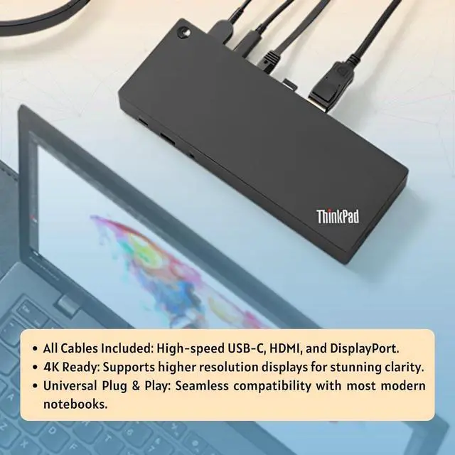 Alt view image 7 of 7 - Lenovo 40AF0135US Thinkpad Docking Station Dual Monitor Hybrid USB-C with USB-A | Comes with 135W, HDMI, DP, USB C to A Cables (NEW)