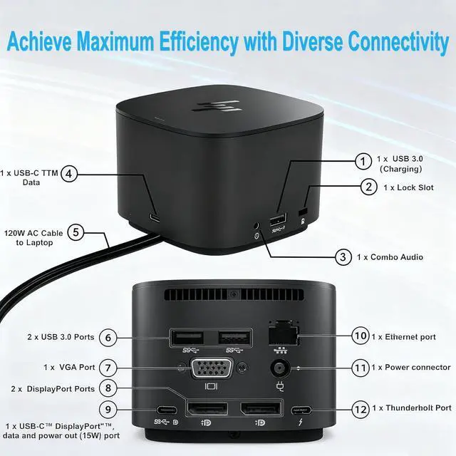 Alt view image 3 of 7 - Genuine HP Thunderbolt Dock 230W G2 with Combo Cable 3TR87AA 3TR87AAR 3TR87AA#ABA w/ 230W Power Supply, HDMI Cable, 4K Ultra DisplayPort to HDMI Adapter, USB C Cable