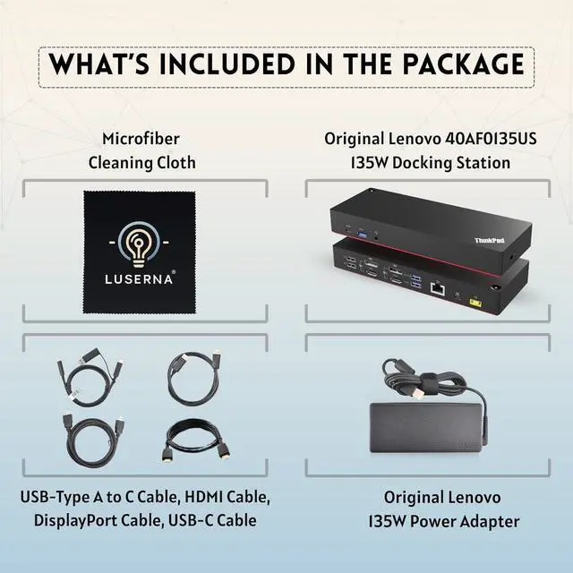 Alt view image 2 of 7 - Lenovo 40AF0135US Thinkpad Docking Station Dual Monitor Hybrid USB-C with USB-A | Comes with 135W, HDMI, DP, USB C to A Cables (NEW)