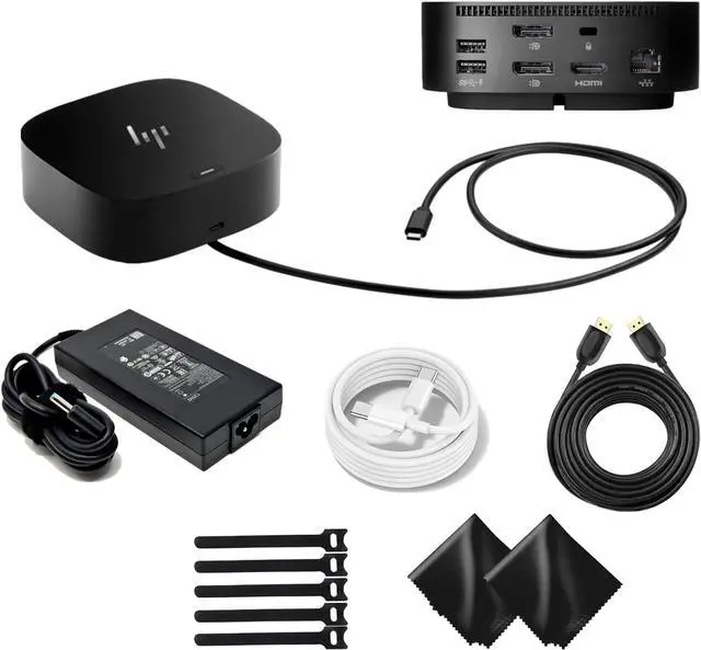 Main image of Genuine HP Docking Station for Laptop Dual Monitor and Charging Bundle-HP USB-C G5 Dock 5YH27AV#ABA with 120W AC Adapter, HDMI Cable & USB-C Cable & 2 x Fiber Cloth & 5 x Reusable Cable Ties
