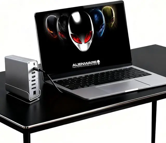 Main image of Docking Station for Dell Alienware m17 m16 m15 x17 x16 x15 x14 Area-51m 16 Aurora Gaming Laptop,15-in-1 USB C with 360 ° Rotating Base, 2*4K HDMI and 1*DP, 10Gbps USB Port Transfer, RJ45, Audio, SD/TF