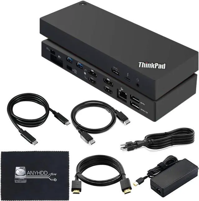 Main image of Lenovo 40AN0135US Thunderbolt 3 Dock - Gen 2 Dual UHD 4K Display with 135W Power Adapter, Thinkpad Lenovo Docking Station Dual Monitor with HDMI, DisplayPort, Thunderbolt Cable, Cloth