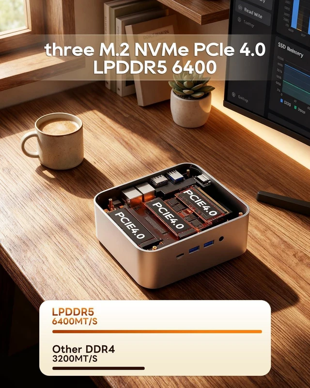Alt view image 3 of 7 - MACO Ryzen 7 6850H Mini PC (up to 4.7GHz) 24GB LPDDR5 RAM + 1TB PCIe4.0 NVMe SSD, 3×M.2 Slots, Dual 2.5G LAN, Dual USB4, OCuLink, 4-Screen 4K Display