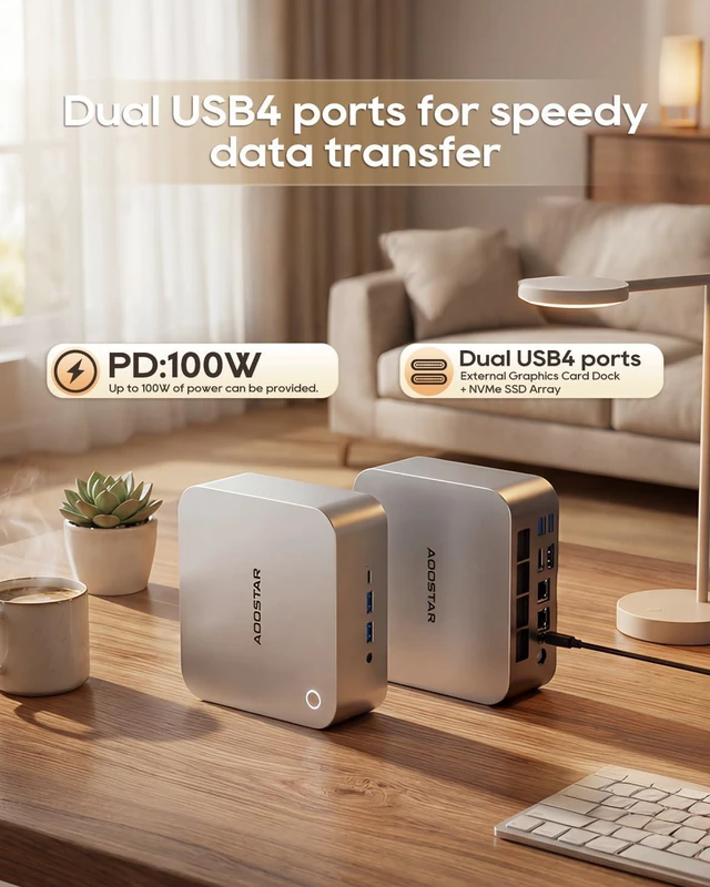 Alt view image 4 of 7 - MACO Ryzen 7 6850H Mini PC (up to 4.7GHz) 24GB LPDDR5 RAM + 1TB PCIe4.0 NVMe SSD, 3×M.2 Slots, Dual 2.5G LAN, Dual USB4, OCuLink, 4-Screen 4K Display