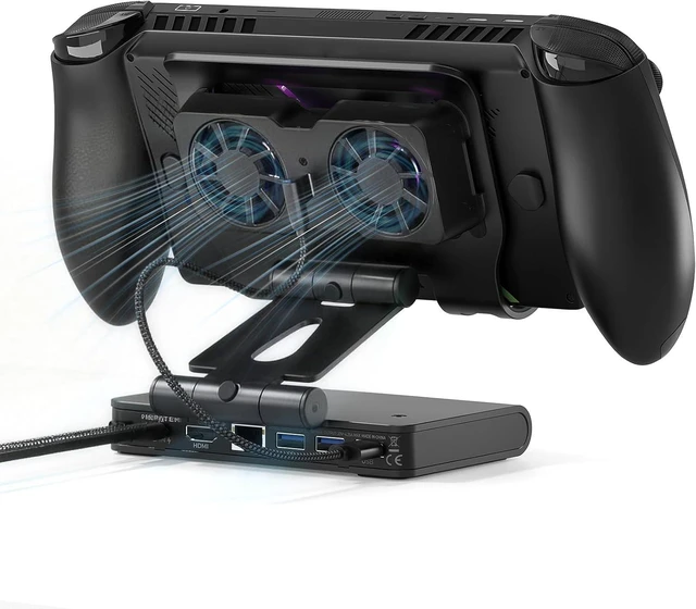 Main image of 3 Speed Dual Magnetic Cooling Fans Docking Station for Steam Deck/ROG Ally X/Legion Go (S)/MSI Claw, Switch Dock Station with 4K@144Hz, USB 3.2x3, PD100W, Ethernet Fit and HDMI for Handheld Consoles