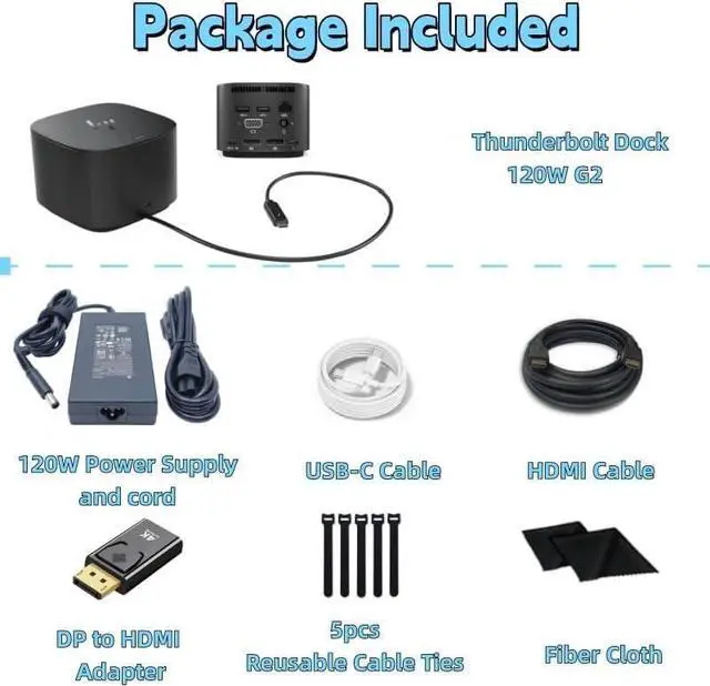 Alt view image 3 of 5 - UL Listed for HP Thunderbolt Dock 120W G2 HSN-IX01 HSNIX01 2UK37AA 2UK37UT 2UK37ET Docking Station Bundle Including: Power Supply, HDMI & USB-C Cable, 4K Ultra DisplayPort to HDMI Adapter