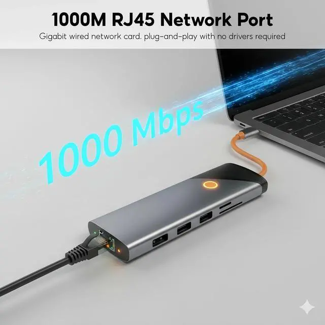 Alt view image 6 of 7 - USB-C Docking Station,Type-C Hub with 4K@60Hz HDMI, 3 USB 3.0 Ports, Gigabit Ethernet, SD/TF Card Reader, 87W PD Charging, Compatible with HP, ThinkPad, Lenovo, MacBook Pro (8-in-1)
