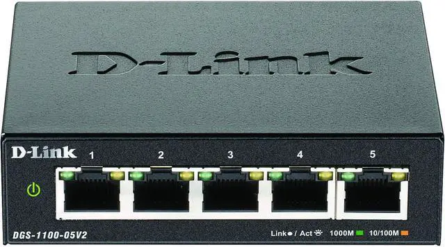 Main image of D-Link DGS-1100-05V2 Managed Smart Switch, 5 Gigabit Ports, VLAN Support, Layer 2 Functionality, QoS, 802.3az EEE, Fanless