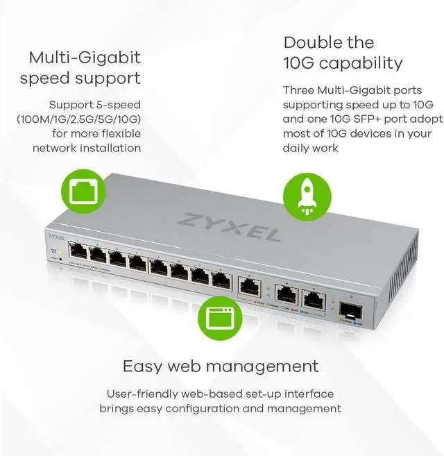 Alt view image 4 of 7 - Zyxel 12-Port Web-Managed Multi-Gigabit Switch