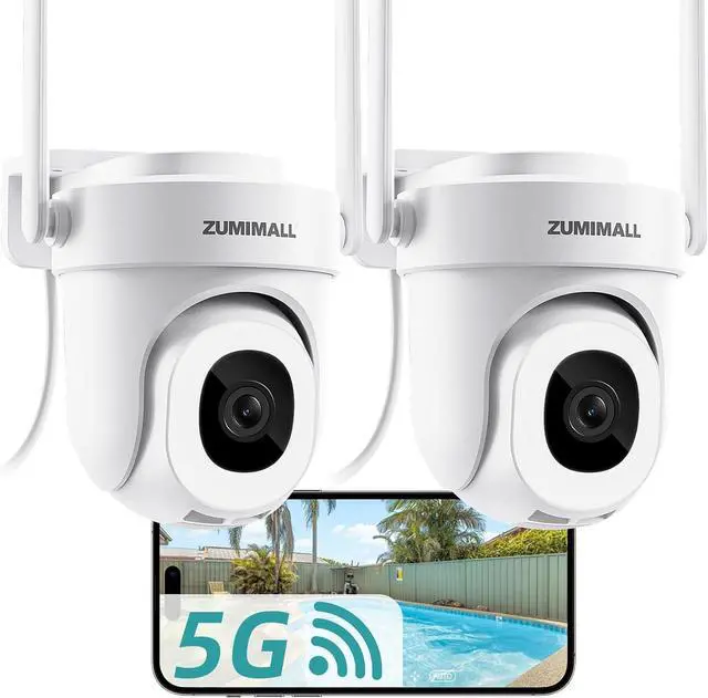 Main image of ZUMIMALL 2K Wired Outdoor Camera, 2.4G/5G WiFi Security Camera, 3MP, 24/7 Recording, AI Motion Detection, Cloud & SD Card Storage, 2-Way Audio, 360° PTZ Auto Tracking, Work with Alexa, IP66-2-Pack