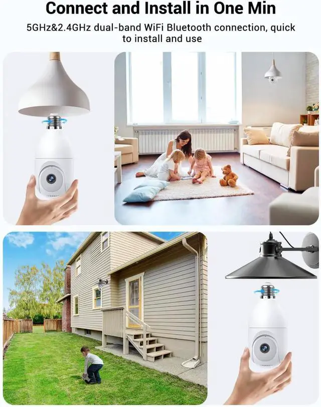 Alt view image 2 of 5 - VicoHome Light Bulb Camera Outdoor Indoor 2K HD WiFi Security Camera with 360° View, Motion Detection, Color Night Vision, Two-Way Audio, Siren, Works with Alexa Easy Install Surveillance Cam