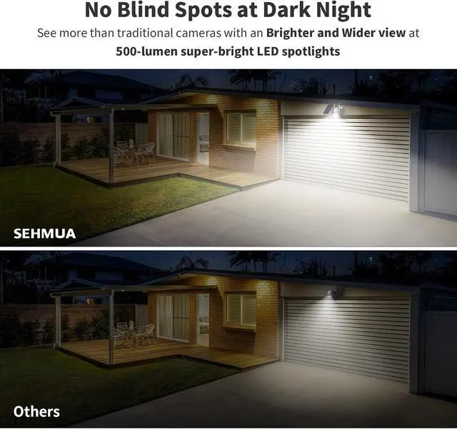 Alt view image 6 of 7 - SEHMUA Solar Security Cameras Wireless Outdoor with 500-Lumen Super-Bright LEDs Spotlights, 2K 360° View Outdoor Camera Wireless, Color Night Vision, PIR Motion Detection,2-Way Audio