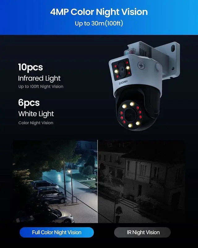 Alt view image 6 of 7 - ZOSI 4K Dual-Lens PoE Security Camera System, 4 x 4K 8MP Pan/Tilt (2x4MP) PoE 360 Camera Outdoor, Person/Vehicle Detect, Spotlight Siren, Color Night Vision, 8CH 8MP NVR with 2TB HDD (16CH Expandable)
