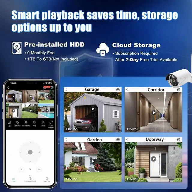 Alt view image 7 of 7 - 3MP Wireless Security Camera System 6 Wi-Fi Bullet Cams + 10CH NVR, 15m IR Night Vision, IP66 Weatherproof, H.265, Plug-and-Play Indoor/Outdoor Surveillance, Mobile Alerts, Dual Storage