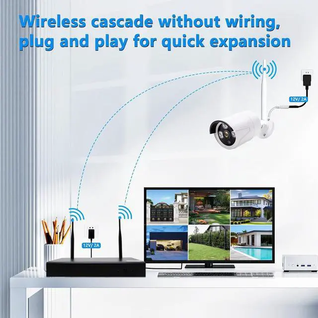 Alt view image 2 of 7 - 3MP Wireless Security Camera System 6 Wi-Fi Bullet Cams + 10CH NVR, 15m IR Night Vision, IP66 Weatherproof, H.265, Plug-and-Play Indoor/Outdoor Surveillance, Mobile Alerts, Dual Storage