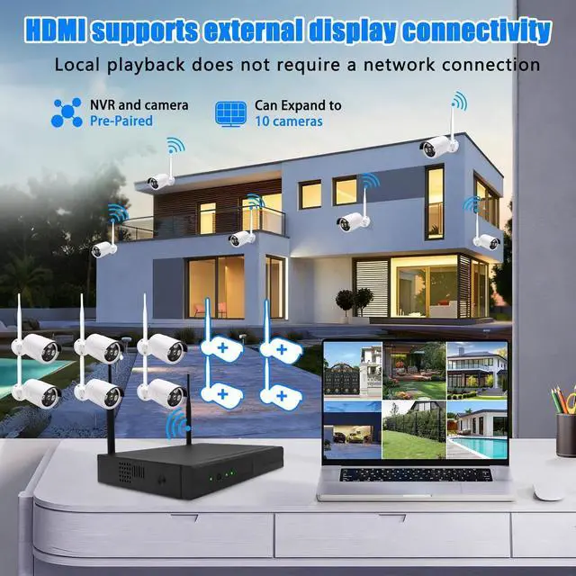 Alt view image 3 of 7 - 3MP Wireless Security Camera System 6 Wi-Fi Bullet Cams + 10CH NVR, 15m IR Night Vision, IP66 Weatherproof, H.265, Plug-and-Play Indoor/Outdoor Surveillance, Mobile Alerts, Dual Storage