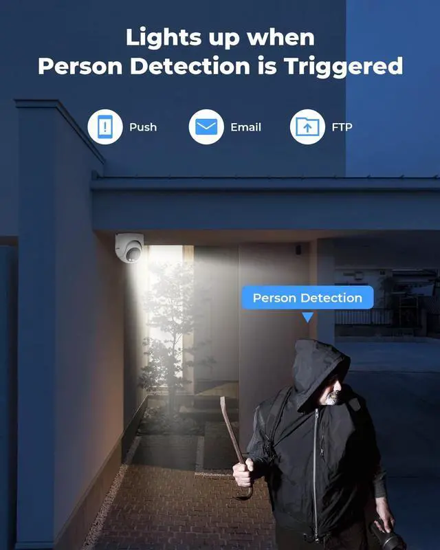 Alt view image 4 of 7 - H.VIEW UltraHD 4K (8MP) Outdoor Security IP Turret PoE Camera, 3840x2160, 98ft NightVision, P67 Weatherproof, 100FT Smart Dual Light Color Night Vision, Built-in Mic,AI Human Motion Detection