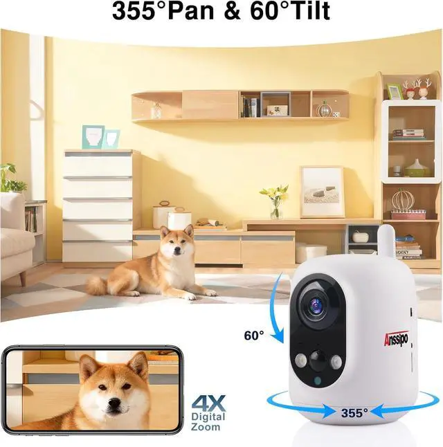 Alt view image 3 of 7 - Long Battery Life Indoor Cameras Wireless for Home Security, House Camera Battery Powered, 360°Pan Tilt Viewing, 2.4Ghz 2K Tiny WiFi Cameras, 2 Way Talk, Color Night Vision, AI Motion Detection
