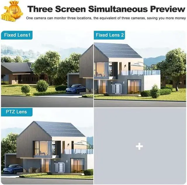 Alt view image 4 of 6 - 12MP WiFi IP Camera Three Len 8X Zoom Ai Motion Tracking PTZ Video Camera Waterproof Outdoor Security Protection Surveillance