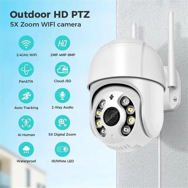 Alt view image 2 of 6 - 8MP 4K HD WiFi Camera with Auto-Tracking PTZ Network Camera Two-Way Audio Outdoor AI Detection Video Surveillance(US Plug,8MP Add 128G Card)