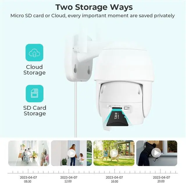 Alt view image 6 of 6 - 8MP 4K HD WiFi Camera with Auto-Tracking PTZ Network Camera Two-Way Audio Outdoor AI Detection Video Surveillance(US Plug,8MP Add 128G Card)