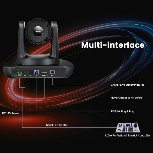 Alt view image 6 of 7 - 4K UHD PTZ Camera AI-Auto Tracking, 20X Optical Zoom, USB3.0/HDMI/LAN PoE, IP Live Streaming, PTZ Conference Room Camera for Church Services Education Conference Events, Work with YouTube OBS