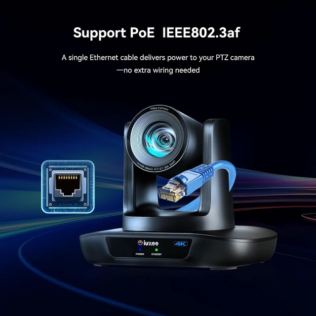 Alt view image 7 of 7 - 4K UHD PTZ Camera AI-Auto Tracking, 20X Optical Zoom, USB3.0/HDMI/LAN PoE, IP Live Streaming, PTZ Conference Room Camera for Church Services Education Conference Events, Work with YouTube OBS