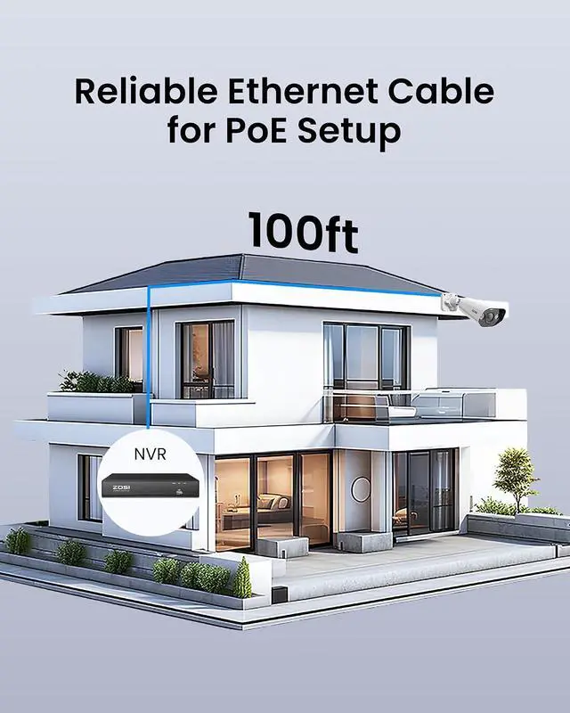 Alt view image 6 of 7 - ZOSI 4K 8MP Security PoE IP Bullet Camera with 100ft Ethernet cable, with Audio, Human Detect, 100ft B&W Night Vision, 4.0mm Lens, 110° Viewing Angle, IP66 Weatherproof (Only Work with our 4K POE NVR)