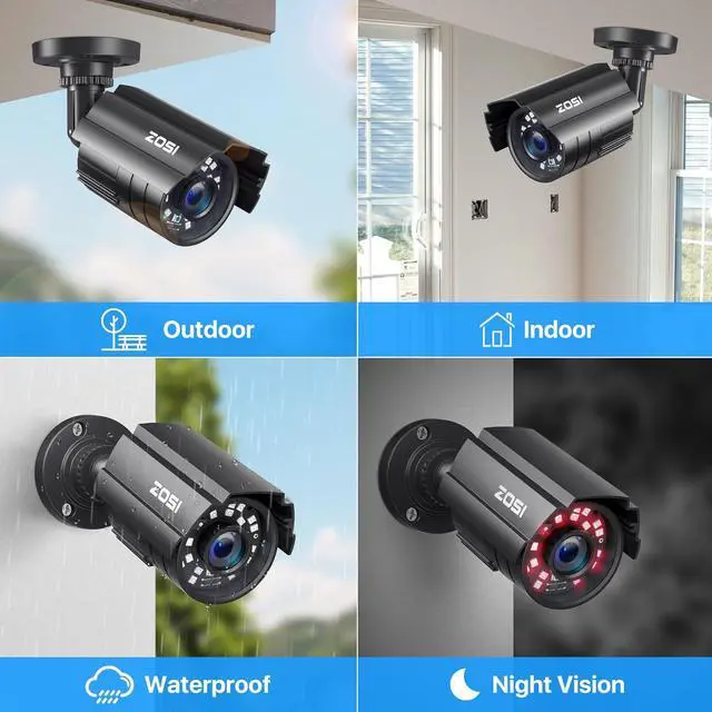 Alt view image 3 of 7 - ZOSI 1080P HD TVI Security Camera 2-Pack, Black & White Bullet Cameras for Home Office Surveillance